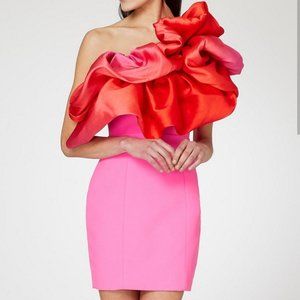 SOLACE LONDON Finley one-shoulder ombre ruffled faille-paneled crepe mini dress